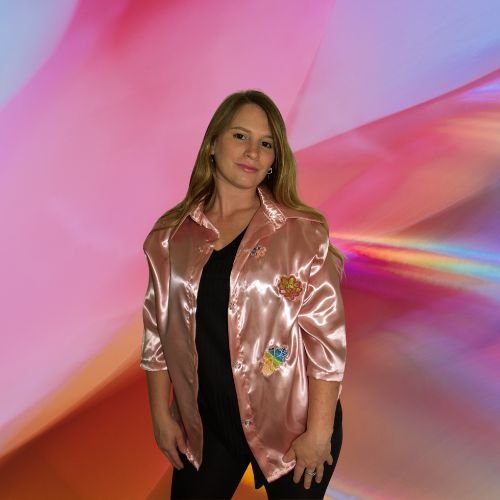 Camisa raso bordado rosa viejo